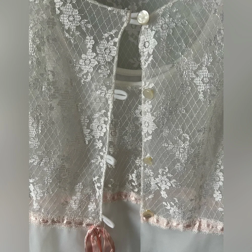 Vintage Radcliffe Peingnor Robe and Nightgown Set White Lace Medium 50โs EVC - Picture 9 of 14